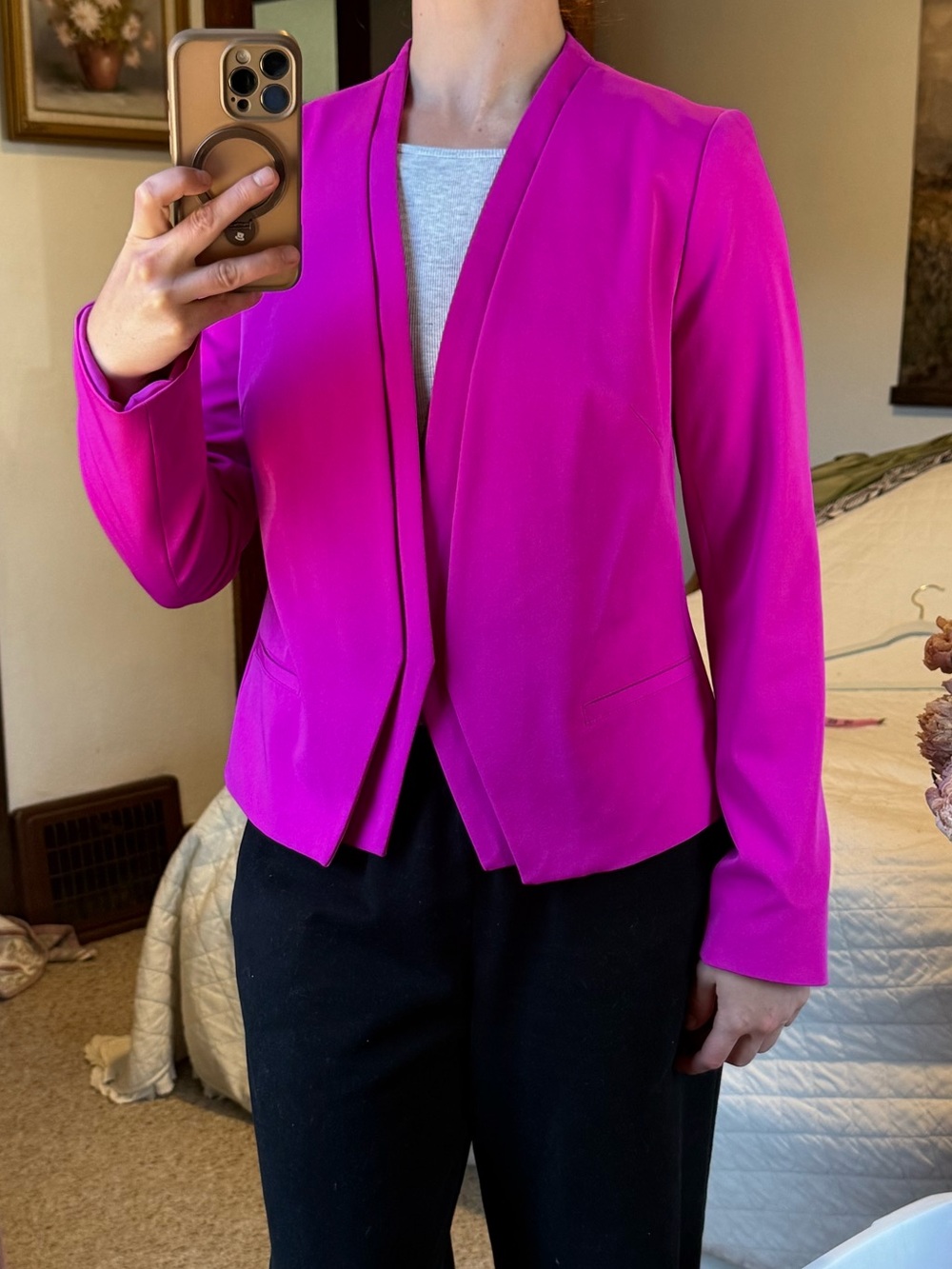 Worthington Hot Pink Fuchsia Open Front Blazer Size 4 Stretch Career Workwear